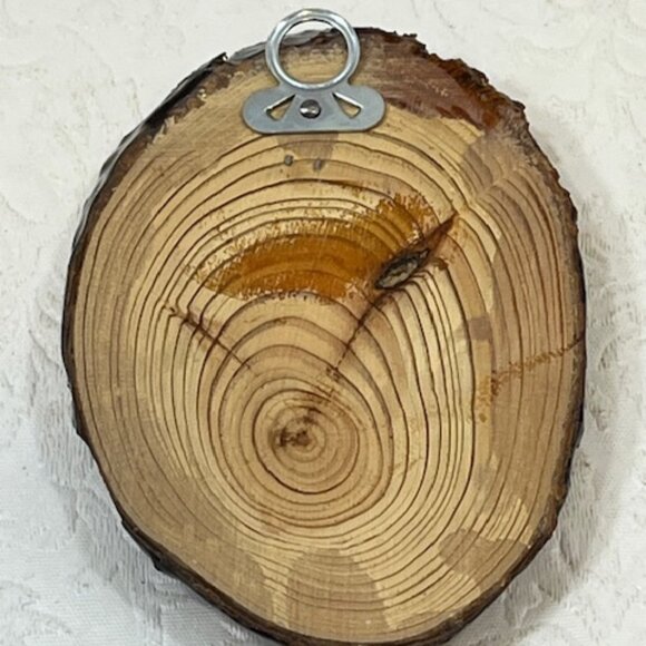 VTG Decoupage Squirrel Acorn on Log Slice Wood Bark Hanging Wall Decor 2.5"x4" - Picture 5 of 8